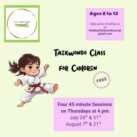 taekwondo flyer with cute kicking girl and class times